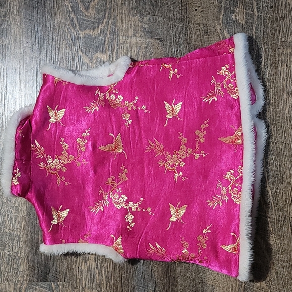 Gently Loved girls vest Asian style made by Xing Mao size 6 Pink and Gold w/ Fur - Picture 5 of 7